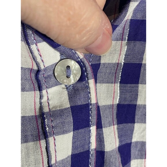 Anthropologie Pilcro Plaid Button Down Shirt Top Ombre Blue Silver Detail Medium - Picture 7 of 12